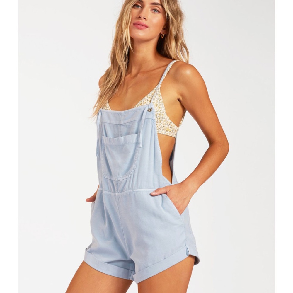Billabong Wild Pursuit Short Overall Light Chambray Sz L